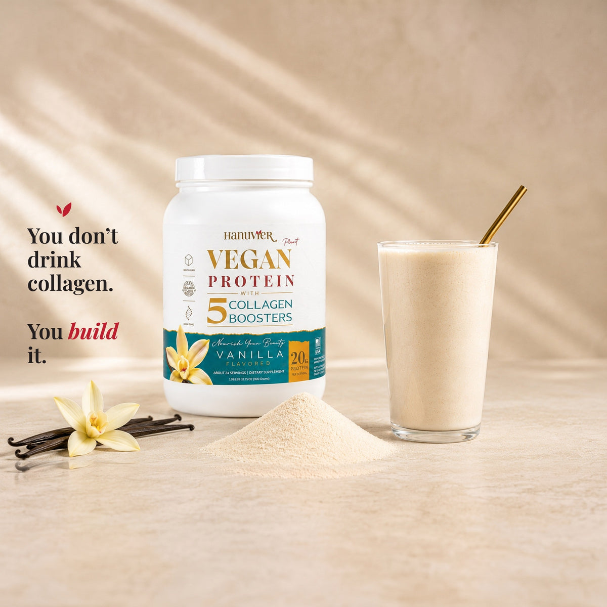 You don't drink collagen, you build it - Hanuvier tub with vanilla smoothie and powder